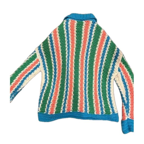 Zara Cardigan Sweater Crochet Knit Blue Pink Striped Casual Colorful, Size M - Picture 3 of 5